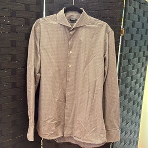 Suitsupply Cotton Two Ply Brown Blue And White Dress Shirt In 41-16